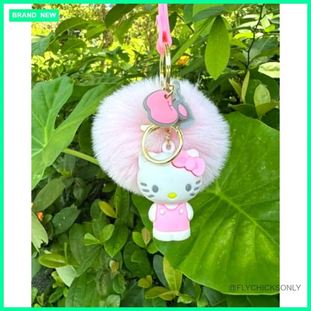 Pom Pom Keychain with PVC Pendant and Wrist Strap